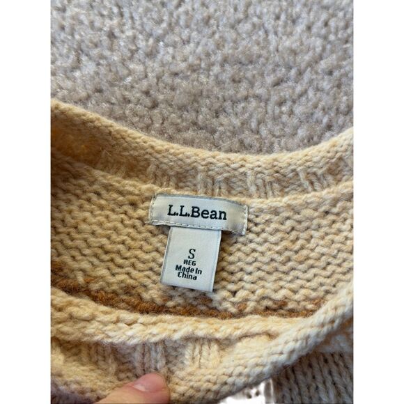 LL Bean Fair Isle Crew Neck Sweater Women’s Size Small cream brown 100% wool - Picture 4 of 8